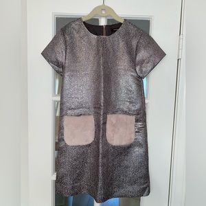 Imoga girls silver dress with fur pockets